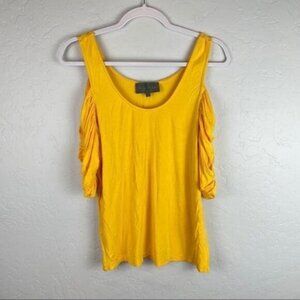 Sunday In Brooklyn Yellow Ruched Cold Shoulder Top Anthropologie Bright‎ Small
